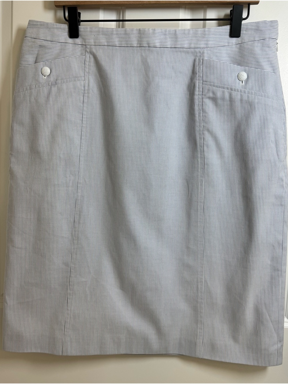 Brooks Brothers Blue White Stripe Cotton Pencil Skirt Size 12 Lined